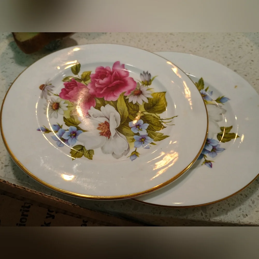 Vintage Floral Tea Cups, Saucers And Appetizer Plates